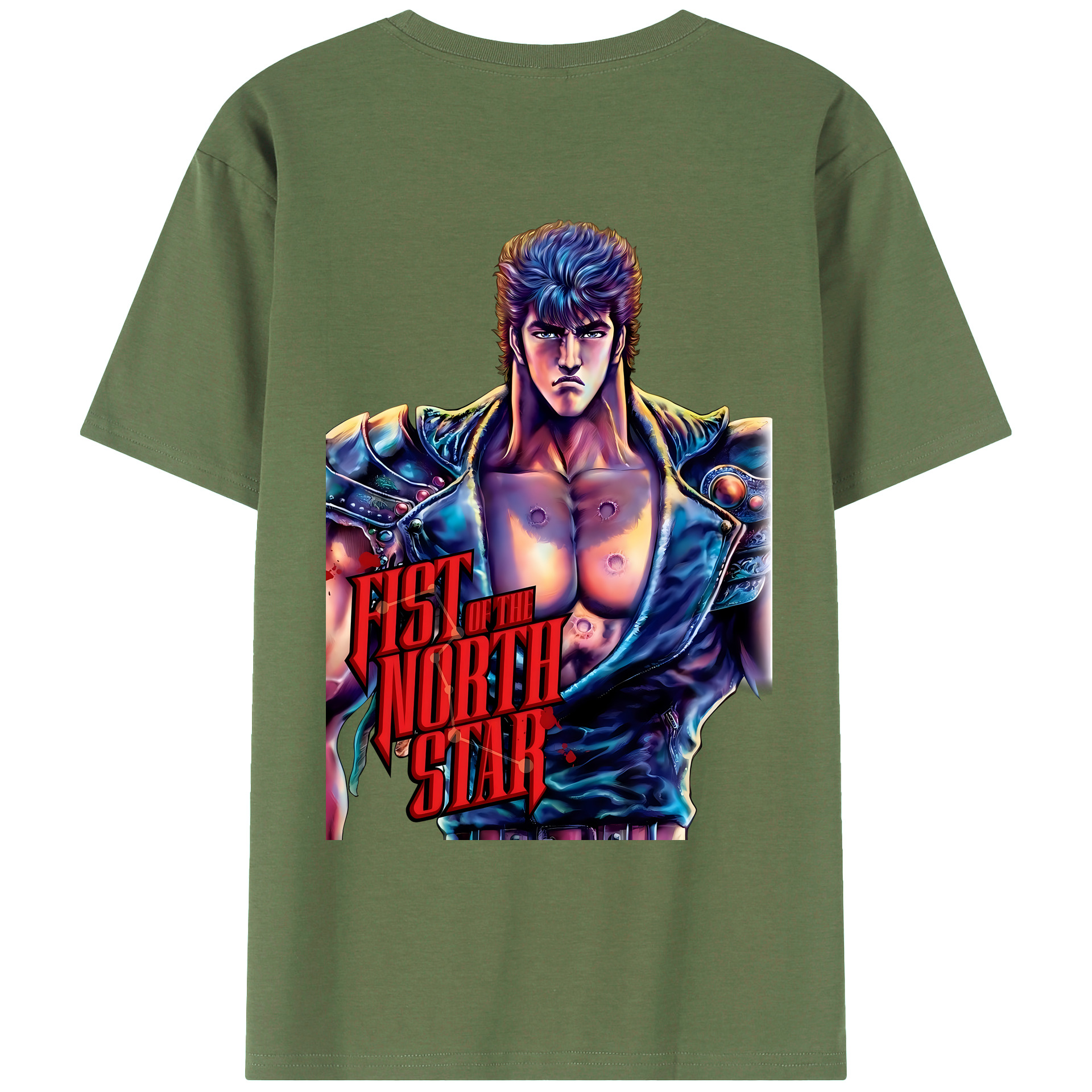（画像用） 北斗の拳 Fist of the North Star 綿100％ メンズ半袖Tシャツ（バックプリント） 通気性
